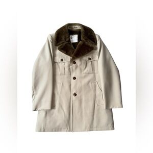 Vintage London Fog Coat Mens 40 Long Tan Faux Fur Lined Overcoat Trench Jacket